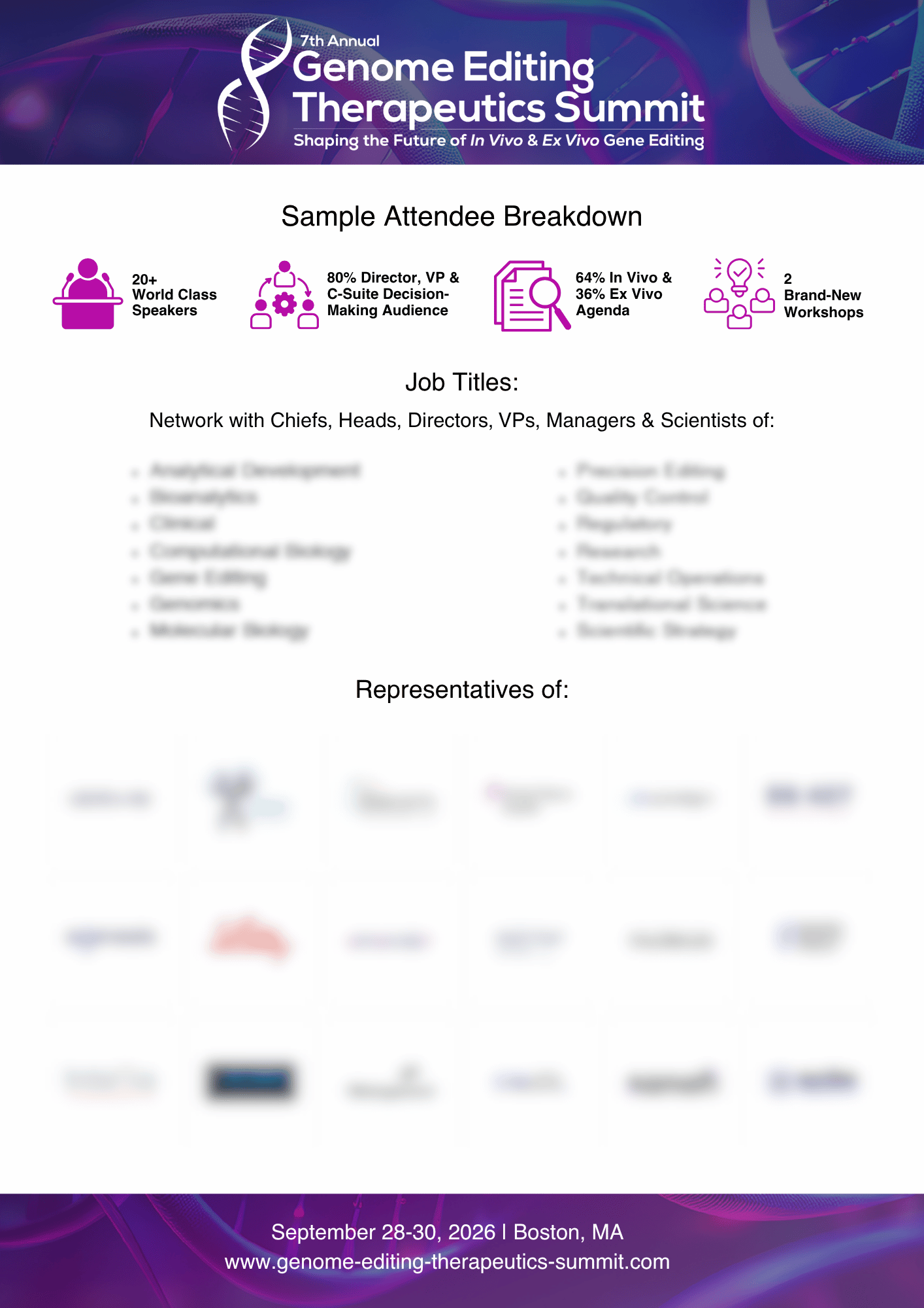 Discover who is attending the 7th Genome Editing Therapeutics Summit and meet experts working across gene therapy analytical development, genome editing, genome engineering, gene editing, and CRISPR delivery technologies